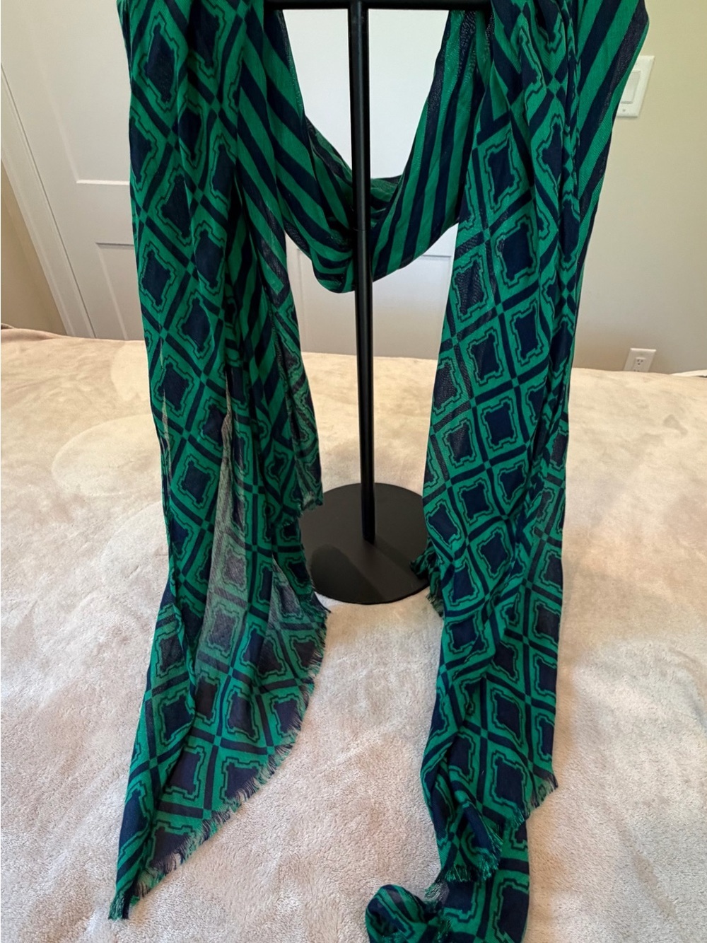 Talbots Green and Navy Geometric Scarf